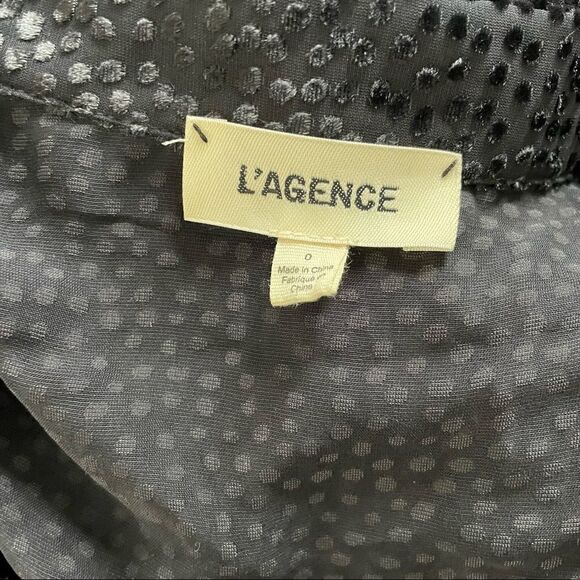 L'AGENCE Alesia Flocked Tie Neck Dress in Navy - Picture 8 of 12